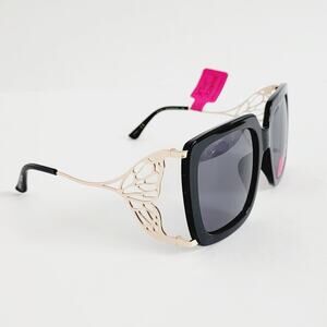 Betsey Johnson Butterfly Frame Black Large Square Retro Sunglasses